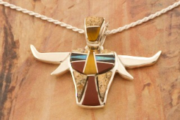 Calvin Begay Genuine Picture Jasper Sterling Silver Steer Pendant